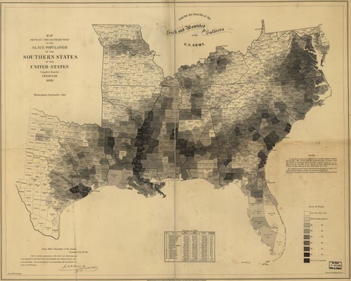 map showing the distribution of the slave population of the southern states of the united states compiled from the census of 1860 u s census bureau september 1861