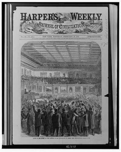 scene in the house on the passage of the proposition to amend the constitution january 31 1865 library of congress 65