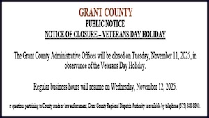 Grant County To close for Veterans Days 111125
